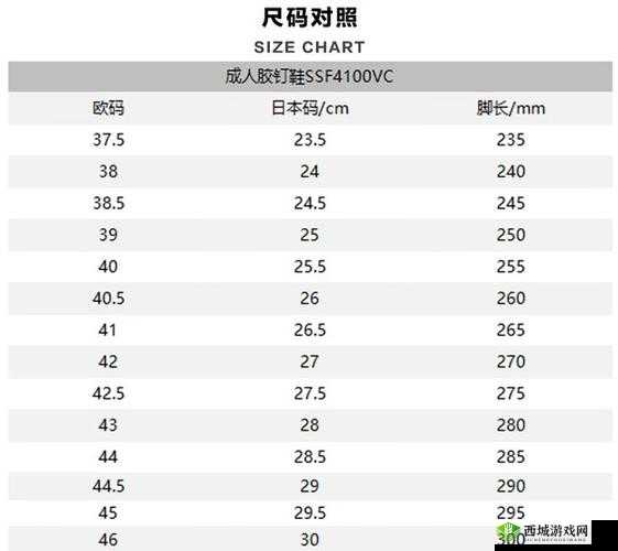 日本尺码与欧美尺码对照表一览